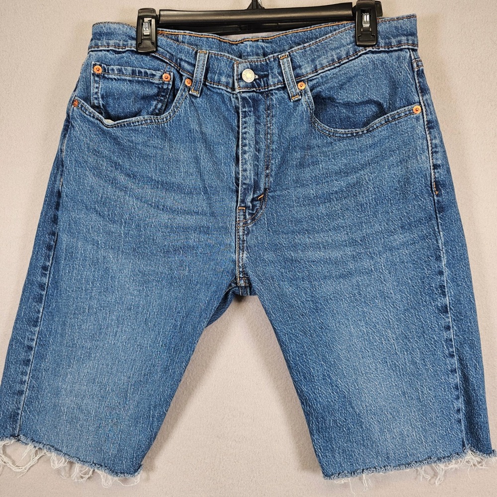 Levi Strauss Denim Shorts Medium Wash Raw Hem Cut Offs Jorts‎ Mens 33 Waist